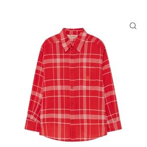 Red Plaid Kids wolf Button Down Shirt by boutique brand The Animals Observatory